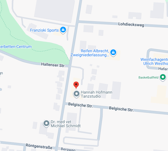 Kartenausschnitt mit der Lage des Tanzstudios am Langenwiedenweg 78 in Werl